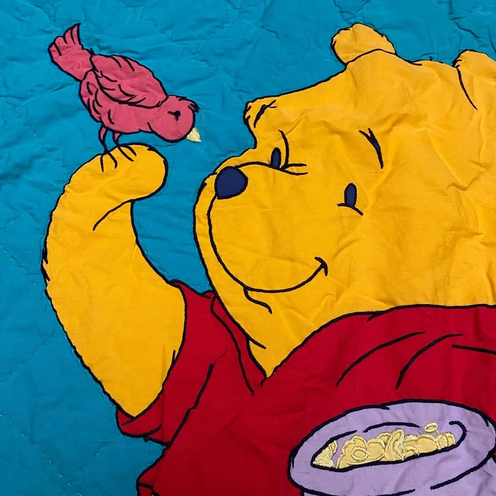 Vintage Disney Winnie The Pooh Blanket Patchwork Quilt Embroidered 90’s